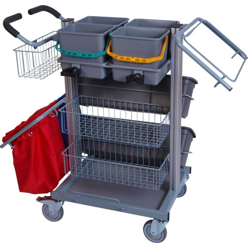 Reng&oslash;ringsvogn, Tina Trolleys Exclusive, 1150x560x1100mm, s&oslash;lv, aluminium/st&aring;l, til fugtsystem, med tilbeh&oslash;r *Denne vare tages ikke retur*