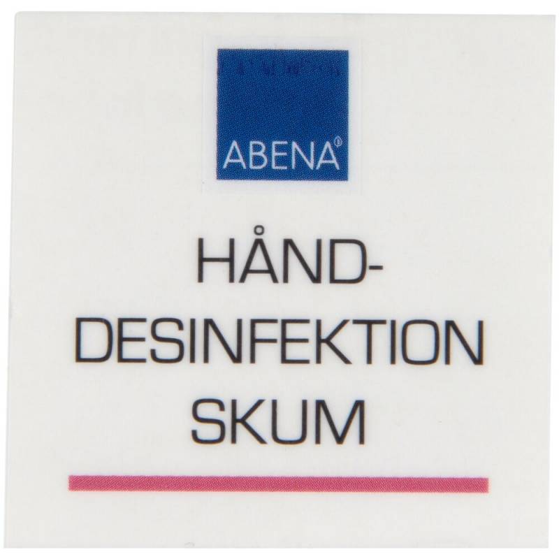 Label til dispenser, 4x4cm, r&oslash;d, skum h&aring;nddesinfektion