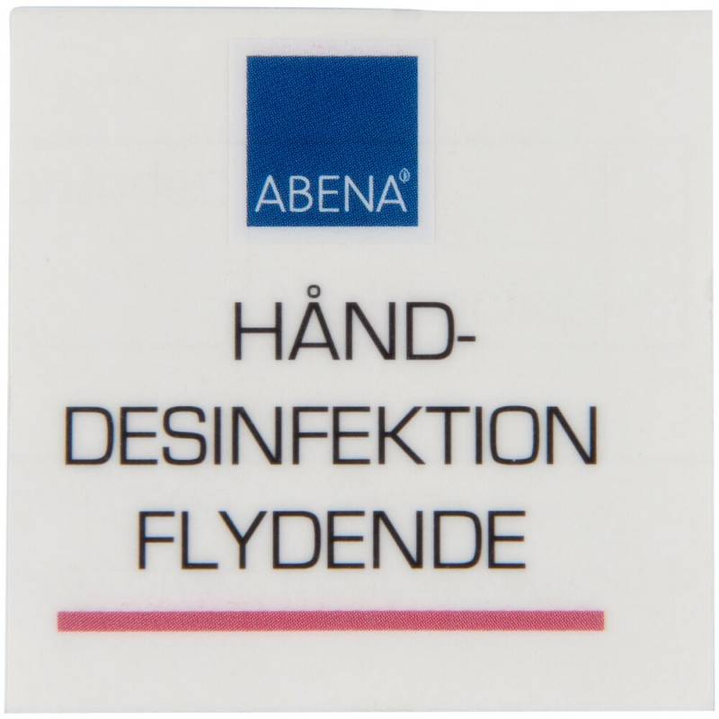 Label til dispenser, 4x4cm, r&oslash;d, flydende h&aring;nddesinfektion