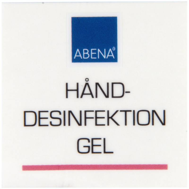 Label til dispenser, 4x4cm, r&oslash;d, h&aring;nddesinfektion gel
