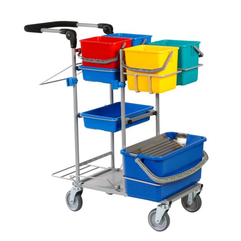 Reng&oslash;ringsvogn, Tina Trolleys, slimline, 1000x560x1050mm, s&oslash;lv, pulverlakeret st&aring;l, til drypsystem, med tilbeh&oslash;r *Denne vare tages ikke retur*