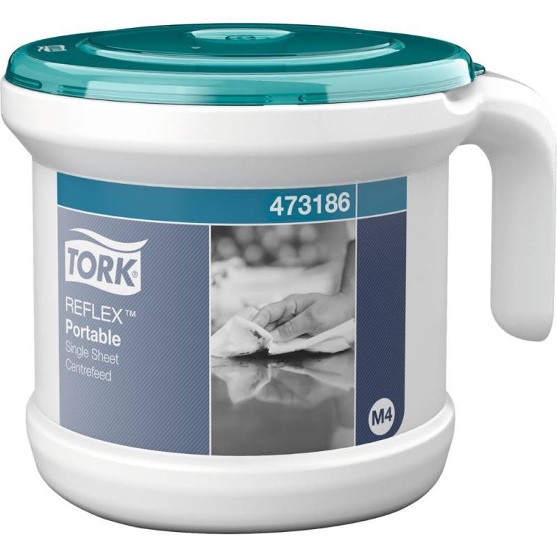 Dispenser, Tork M4, 27,8x23,6x22,2cm, bl&aring;, plast, til h&aring;ndkl&aelig;deruller med centertr&aelig;k *Denne vare tages ikke retur*