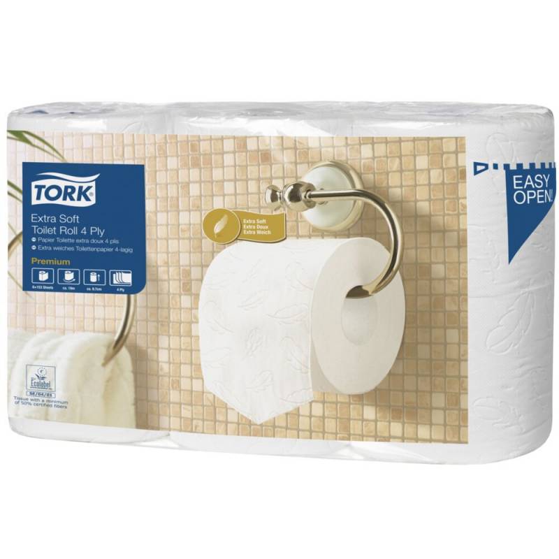 Toiletpapir, Tork T4 Premium, 4-lags, 18,8m x 12,5cm, &Oslash;11,7cm, hvid, nyfiber