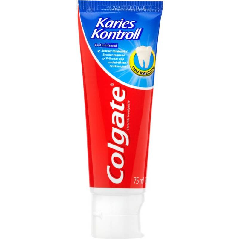 Tandpasta, Colgate Karies Kontrol, 14,5x5,5x3,5cm, 75 ml, hvid, st&aring;tube, 1450 ppm