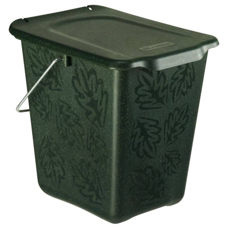 Affaldsspand, Bio, Rotho Greenline, m&oslash;rkegr&oslash;n, bioplast, 7 l, med luftt&aelig;t l&aring;g og metalhank, til kildesortering