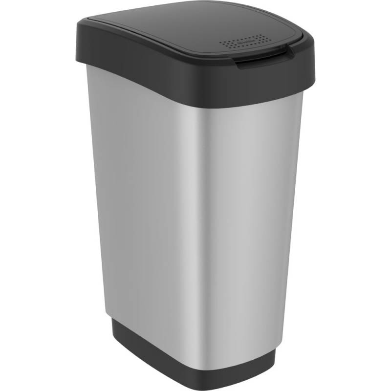 Affaldsspand, Rotho Twist, s&oslash;lv, plast, 25 l, sort l&aring;g, til kildesortering