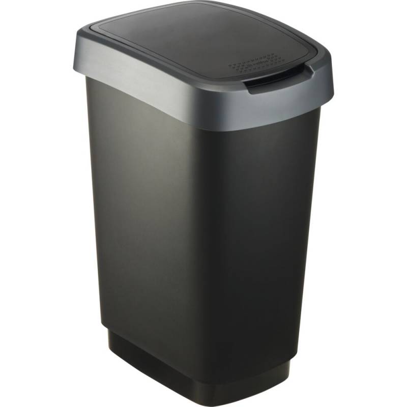 Affaldsspand, Rotho Twist, sort, plast, 25 l, sort l&aring;g med s&oslash;lv kant, til kildesortering
