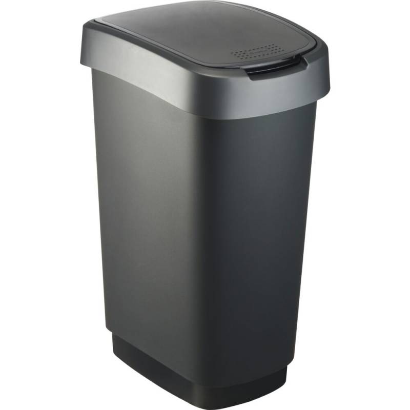 Affaldsspand, Rotho Twist, sort, plast, 50 l, sort l&aring;g med gr&aring; kant, til kildesortering