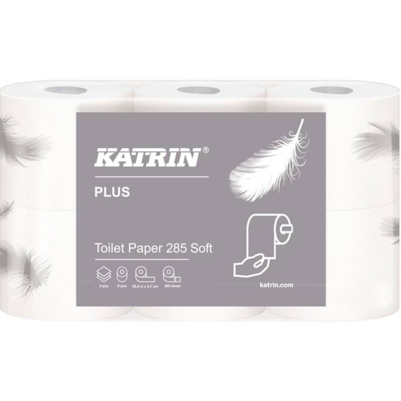 Toiletpapir, Katrin Plus, 3-lags, 35,6m x 9,7cm, &Oslash;120mm, hvid, nyfiber