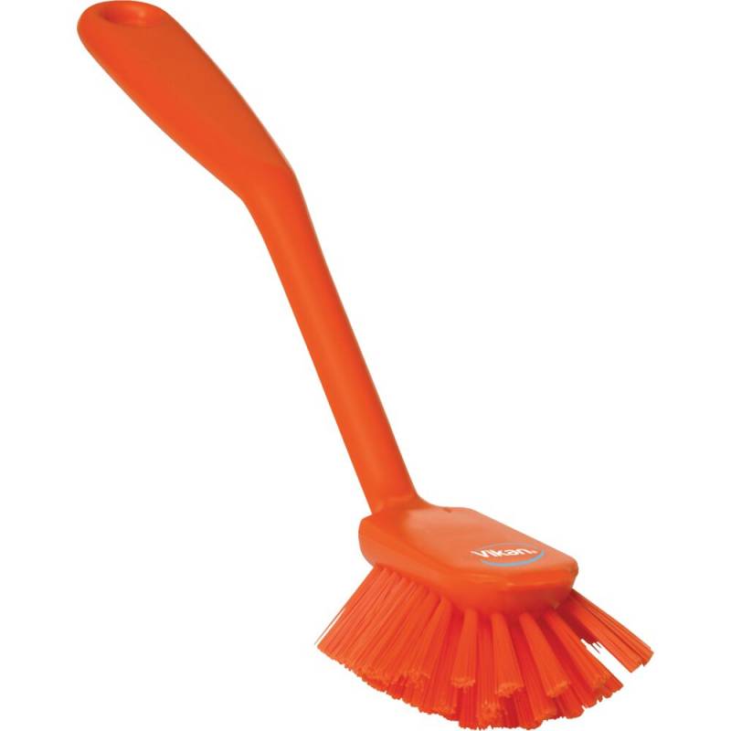 Opvaskeb&oslash;rste, Vikan, 28x6x5,5cm, orange, polyester/PP/rustfrit st&aring;l, medium, skrabekant *Denne vare tages ikke retur*