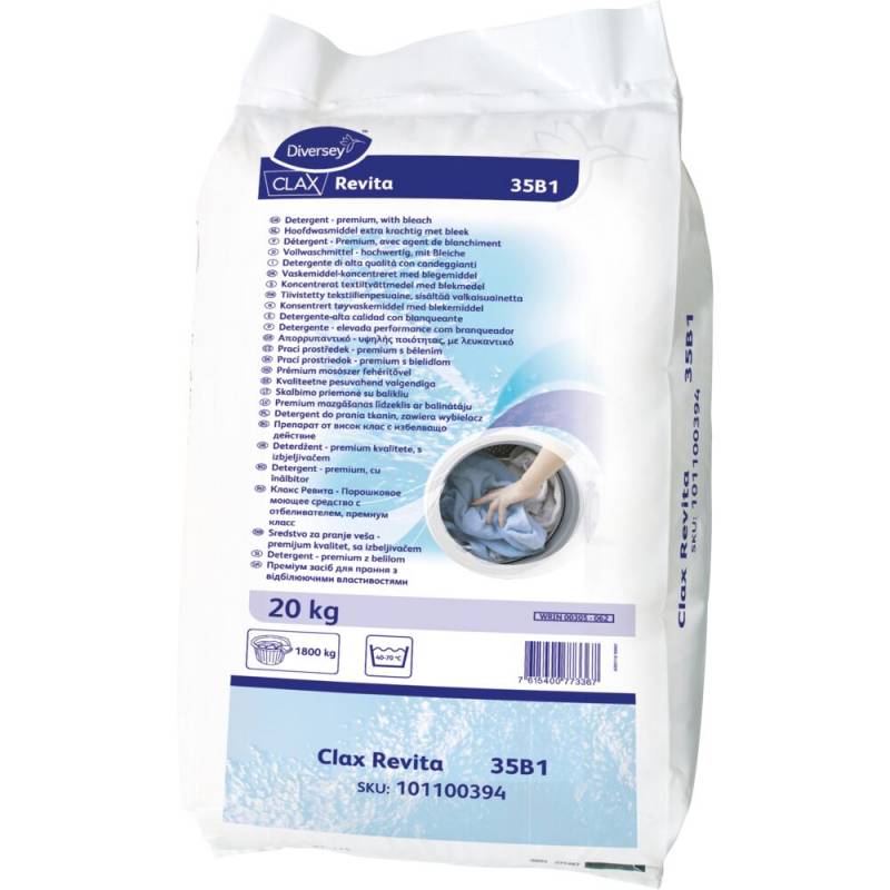 Vaskepulver, Diversey CLAX Revita 35B1, kul&oslash;rt og hvidt, med farve og parfume, 20 kg *Denne vare tages ikke retur*