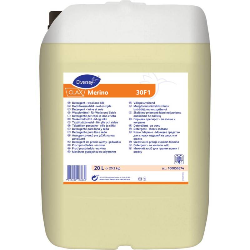 T&oslash;jvask, Diversey CLAX Merino 30F1, 20 l, uld- og sk&aring;nevask, uden farve, med parfume *Denne vare tages ikke retur*