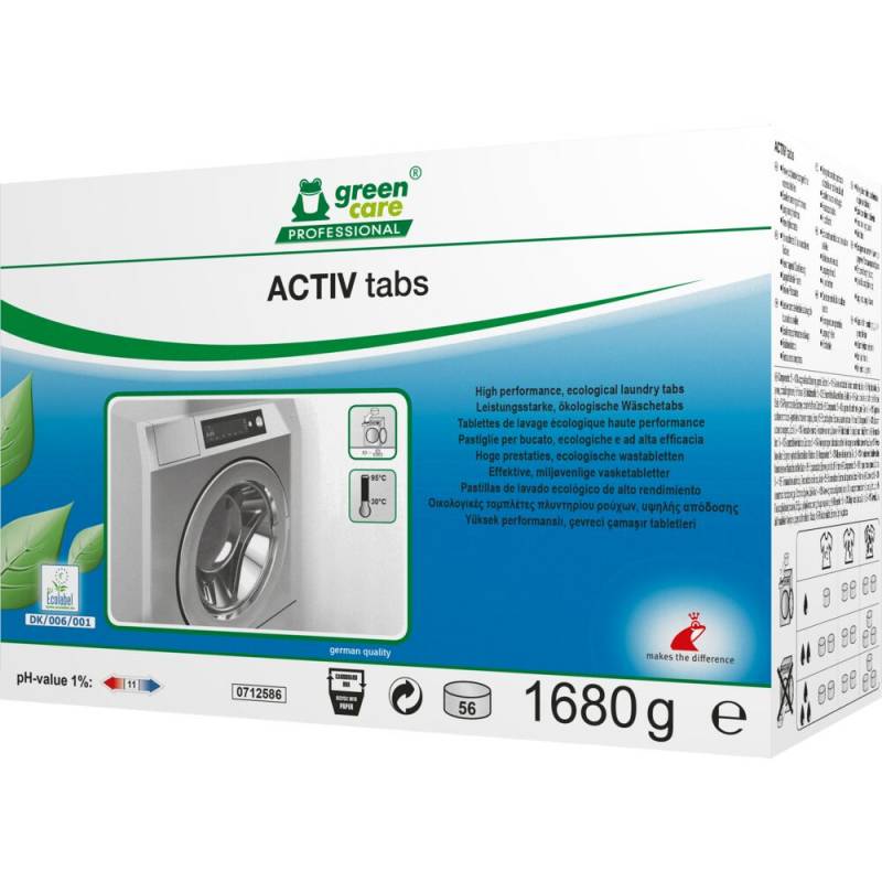 T&oslash;jvasketabs, Green Care Professional ACTIV tabs, kul&oslash;rt og hvidt, uden farve, med parfume, 56stk