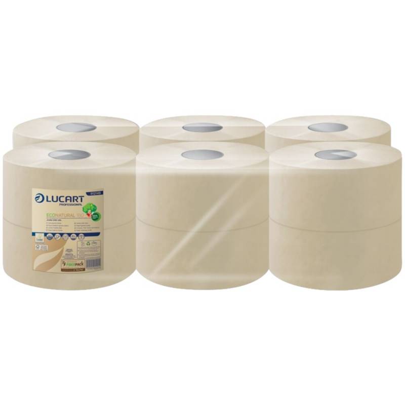 Jumborulle, Lucart T3 Natural, 2-lags, Mini, 180m x 8,9cm, &Oslash;19cm, ubleget, genanvendt papir