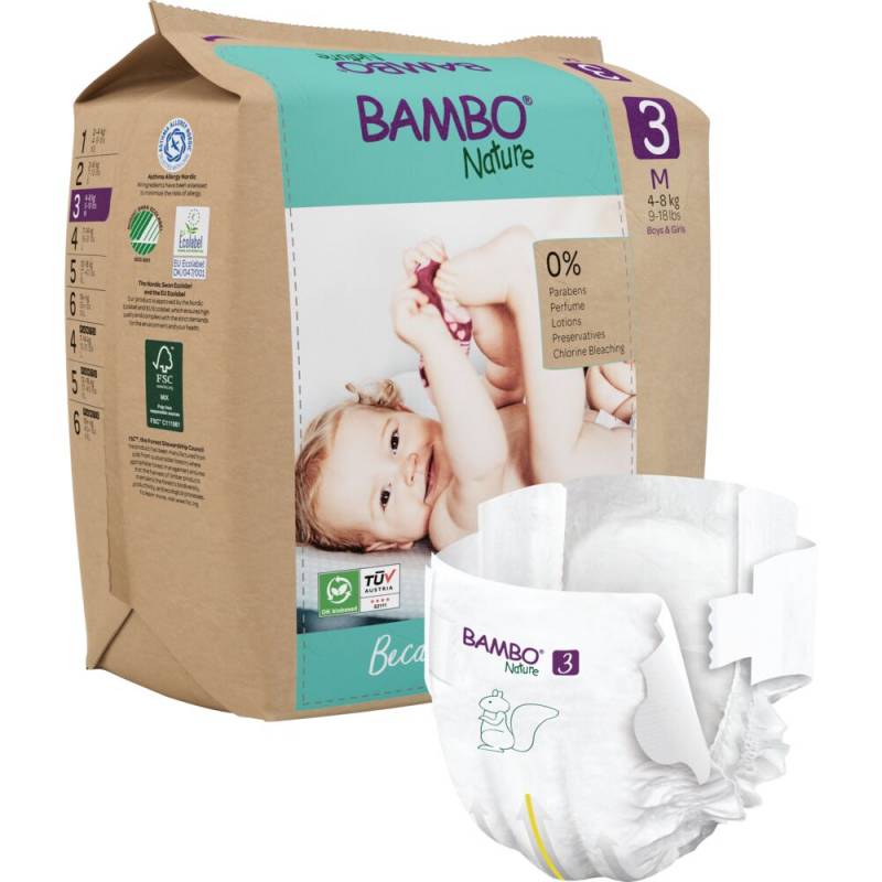 B&oslash;rneble, tapeble, milj&oslash;m&aelig;rket, Bambo Nature, 3, papirspose, paper bag, 4-8 kg