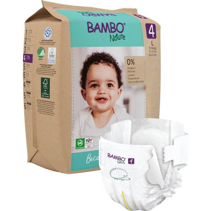 B&oslash;rneble, tapeble, milj&oslash;m&aelig;rket, Bambo Nature, 4, papirspose, paper bag, 7-14 kg