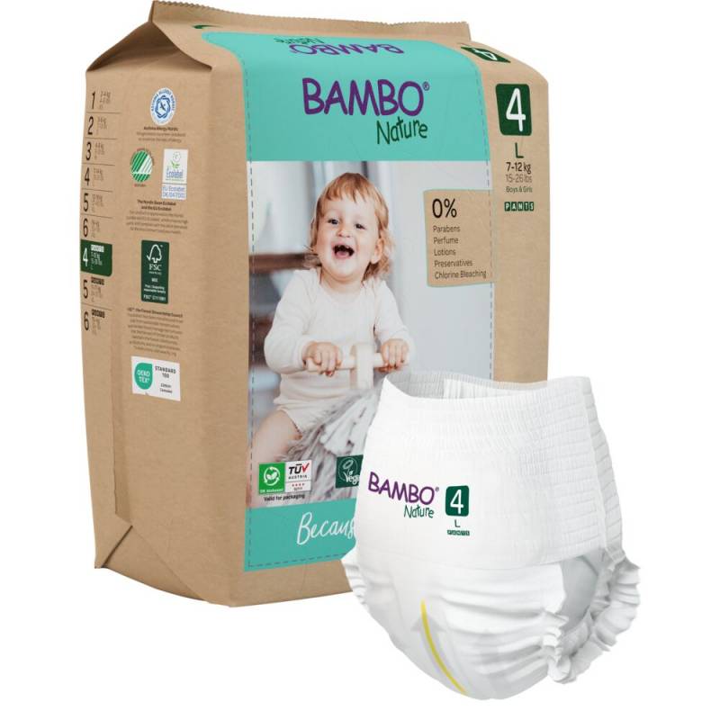 B&oslash;rneble, bukseble, milj&oslash;m&aelig;rket, Bambo Nature Pants, 4, papirspose, paper bag, 7-12 kg