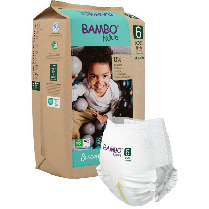 B&oslash;rneble, bukseble, milj&oslash;m&aelig;rket, Bambo Nature Pants, 6, papirspose, paper bag, 15+ kg