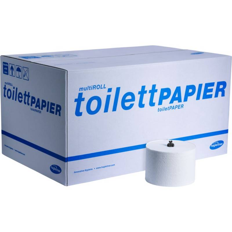 Toiletpapir, Hagleitner, 3-lags, 67,2m x 9,8cm, &Oslash;13,9cm, hvid, blandingsfibre, system