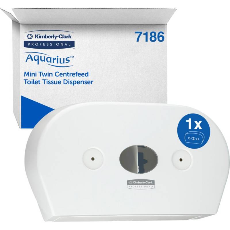 Dispenser, Kimberly-Clark Aquarius, Midi, 13,3x46,4x27,4cm, hvid, plast, til toiletpapir med centertr&aelig;k