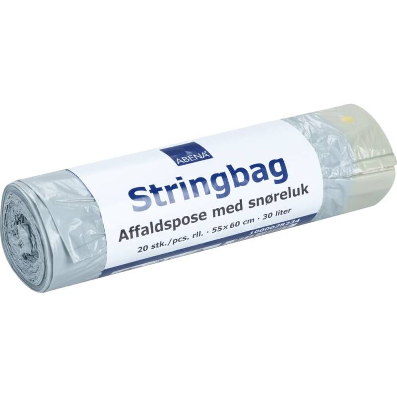 Affaldspose, med sn&oslash;reluk, 30 l, gr&aring;, LDPE, 55x60cm