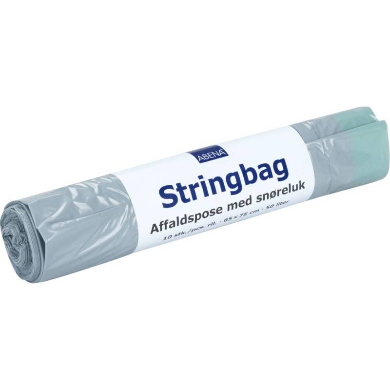 Affaldspose, med sn&oslash;reluk, 50 l, gr&aring;, LDPE, 65x75cm