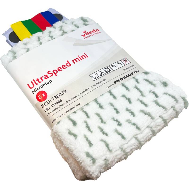 Moppe, Vileda UltraSpeed Mini, hvid, mikrofiber, 30 cm, lommer, 2 stk.