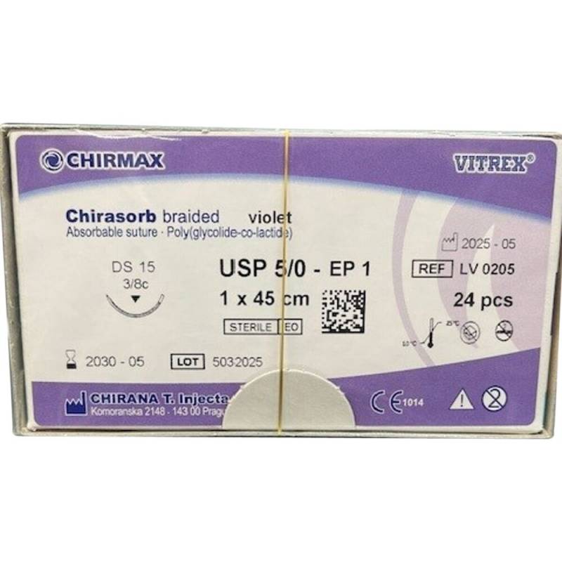 Sutur, Chirasorb, 45cm, violet, Polyglactin 910, USP 5/0, DS 15 mm, resorberbar, violet, steril, engangs *Denne vare tages ikke retur*