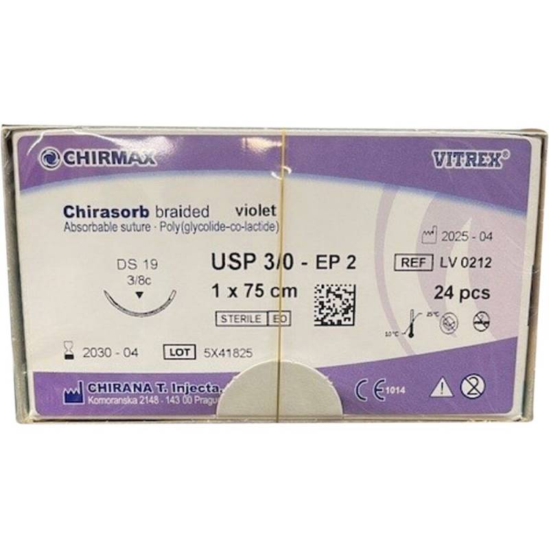 Sutur, Chirasorb, 75cm, violet, Polyglactin 910, USP 3/0, DS 19 mm, resorberbar, violet, steril, engangs *Denne vare tages ikke retur*