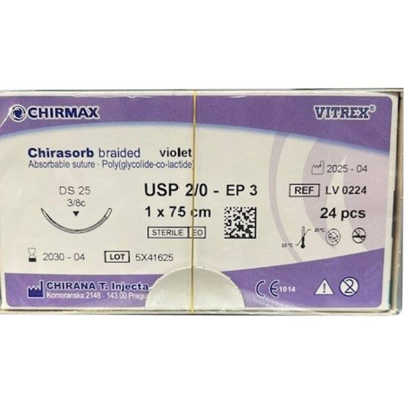 Sutur, Chirasorb, 75cm, violet, Polyglactin 910, USP 2/0, DS 25 mm, resorberbar, violet, steril, engangs *Denne vare tages ikke retur*