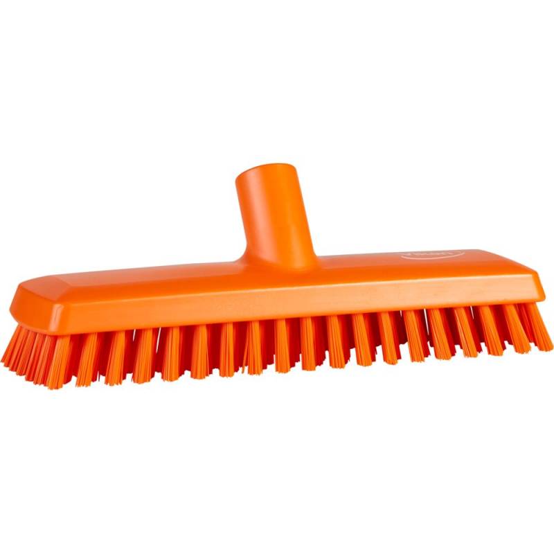 Gulvskrubbe, med vandgenneml&oslash;b, Vikan, 27x7,5x9,5cm, orange, polyester/PP/rustfrit st&aring;l, meget stiv *Denne vare tages ikke retur*