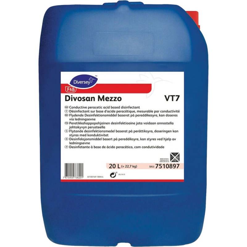 Desinfektionsmiddel, Diversey Divosan Mezzo VT7, 20 l, CIP, uden farve og parfume
