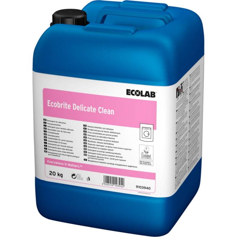 T&oslash;jvask, Ecolab Ecobrite Delicate Clean, 20 l, uld- og sk&aring;nevask, uden farve, med parfume
