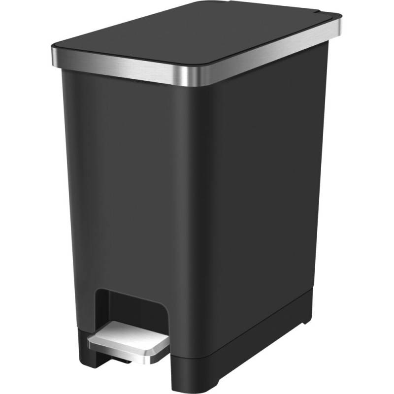Pedalspand, EKO Hana Slim, sort, plast/rustfrit st&aring;l, 10 l, med soft close og s&aelig;kkeholder
