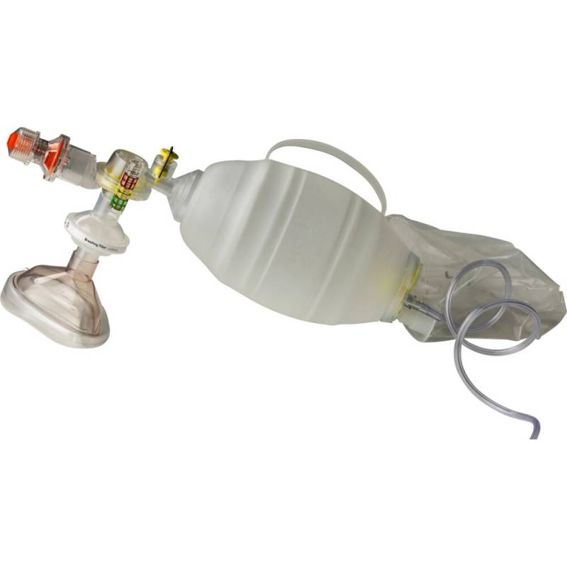 Genoplivningsballon, Laerdal, transparent, TPE, 2,1m slange, reservoirpose, voksen, str. 5, med transparent maske, engangs *Denne vare tages ikke retur*