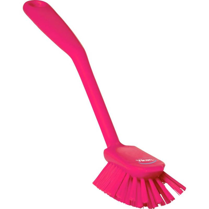 Opvaskeb&oslash;rste, Vikan, 28x6x5,5cm, pink, polyester/PP/rustfrit st&aring;l, medium, skrabekant *Denne vare tages ikke retur*
