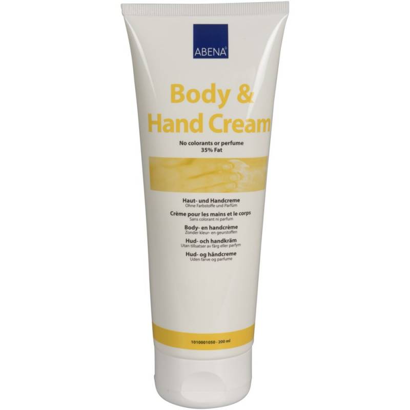 Hud- og H&aring;ndcreme, ABENA, 200 ml, uden farve og parfume, 35% fedt