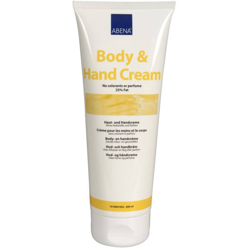 Hud- og H&aring;ndcreme, ABENA, 200 ml, uden farve og parfume, 25% fedt