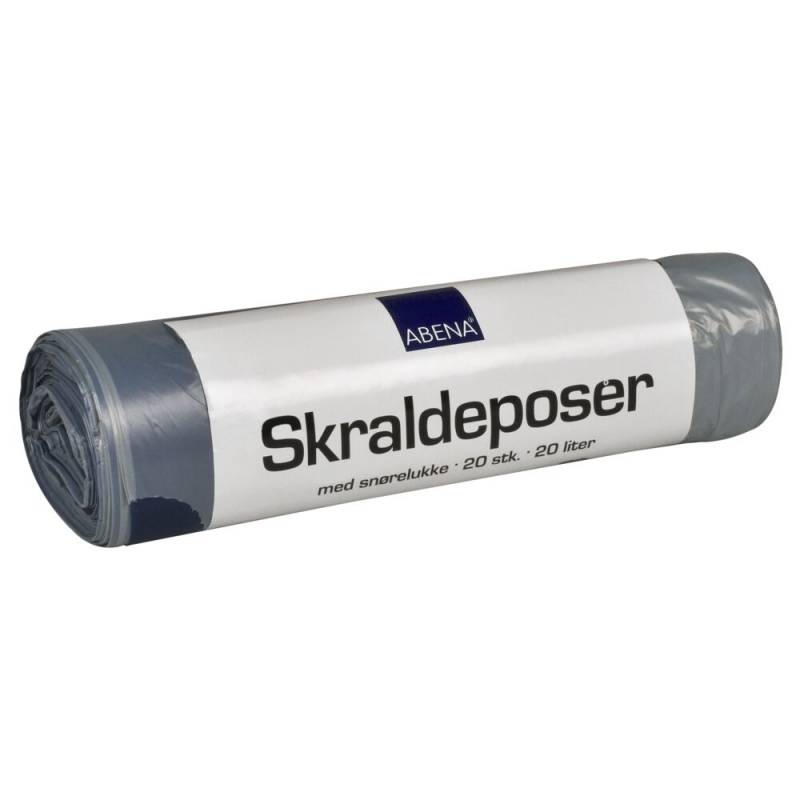 Affaldspose, med sn&oslash;reluk, 20 l, gr&aring;, LLDPE/virgin, 44x50cm