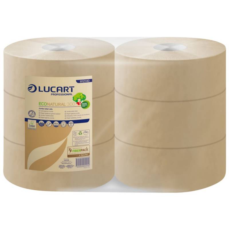 Jumborulle, Lucart T3 Natural, 2-lags, Midi, 350m x 8,5cm, &Oslash;26cm, ubleget, genanvendt papir