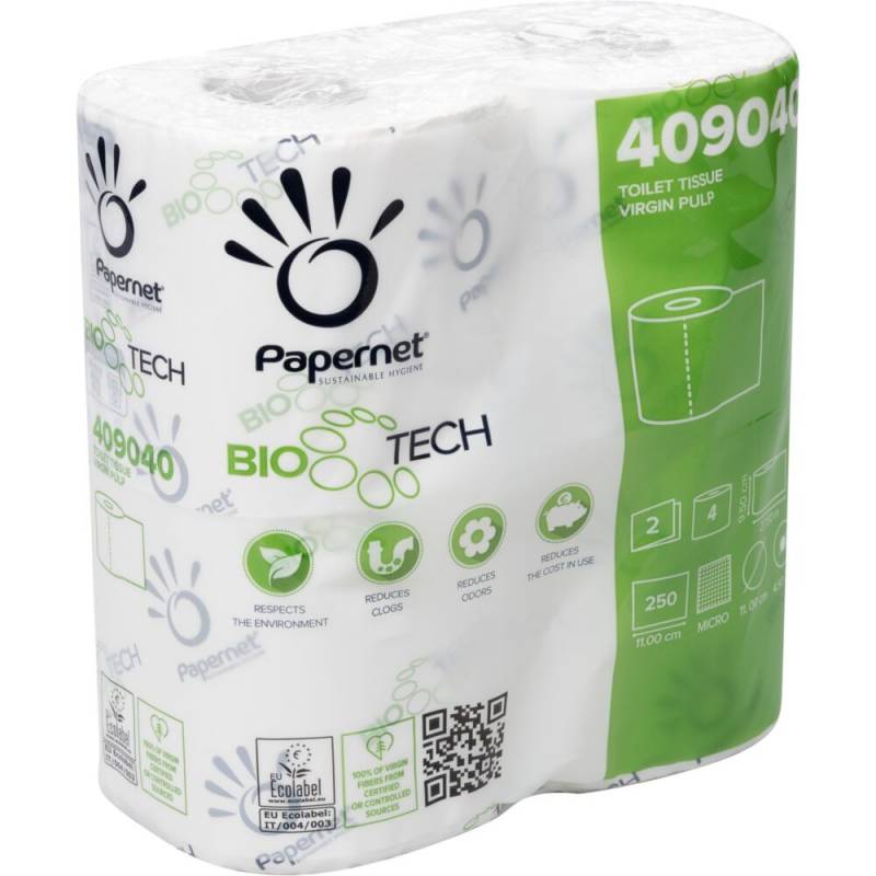 Toiletpapir, Biotech, 2-lags, 28m x 9,5cm, &Oslash;12,4cm, hvid, nyfiber