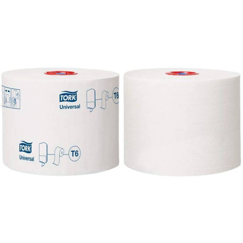 Toiletpapir, Tork T6 Universal, 1-lags, 135m x 9,9cm, &Oslash;13,2cm, hvid, nyfiber