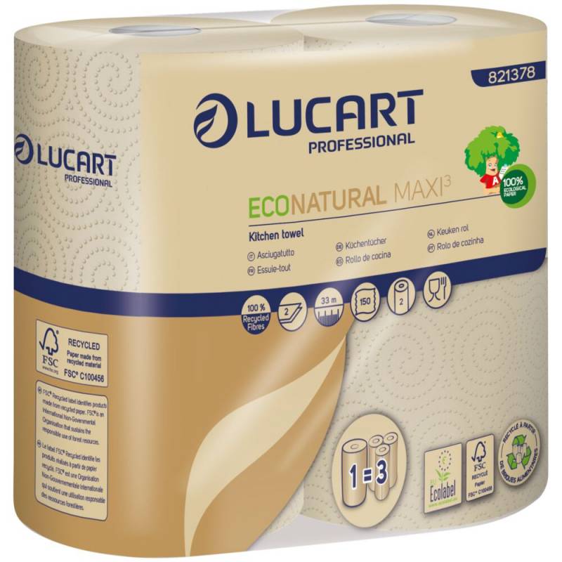 K&oslash;kkenrulle, Lucart T3 Natural, 2-lags, 33x22cm, &Oslash;13,2cm, ubleget, genanvendt papir