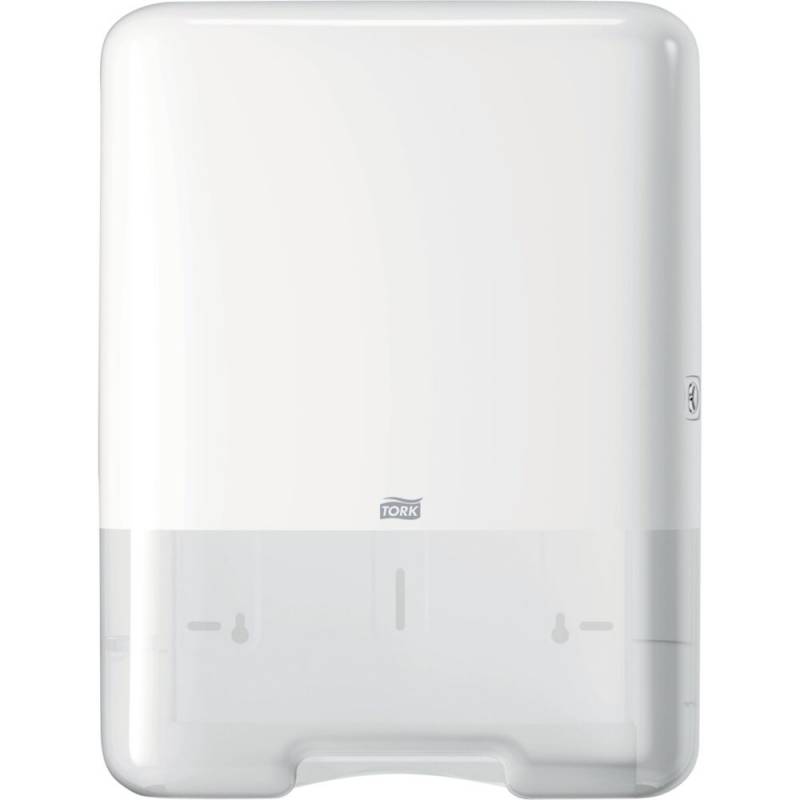 Dispenser, Tork H3, Midi, 13,6x33,3x43,9cm, hvid, plast, til h&aring;ndkl&aelig;deark maks dybde 11,5 cm og maks bredde 25,5 cm