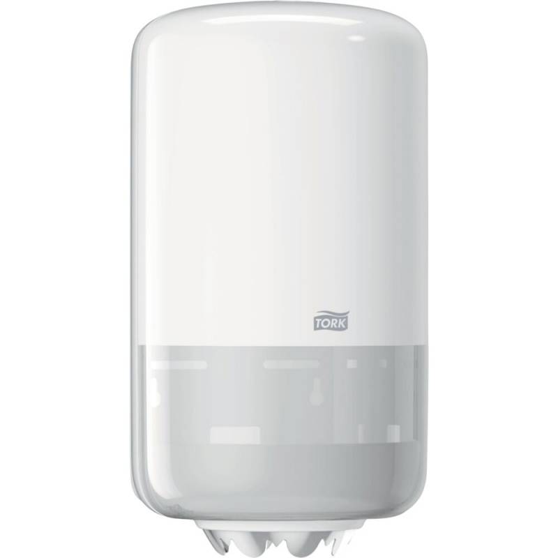Dispenser, Tork M1, Mini, 16,5x17,4x32,1cm, hvid, plast, til mini h&aring;ndkl&aelig;deruller med centertr&aelig;k