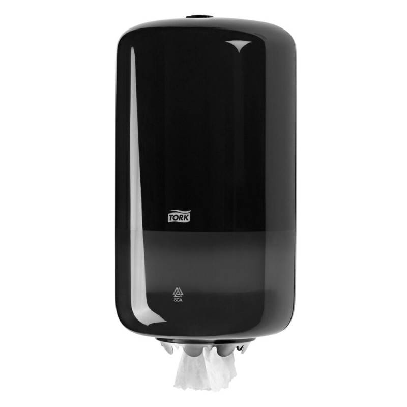 Dispenser, Tork M1, Mini, 16,5x17,4x32,1cm, sort, plast, til mini h&aring;ndkl&aelig;deruller med centertr&aelig;k