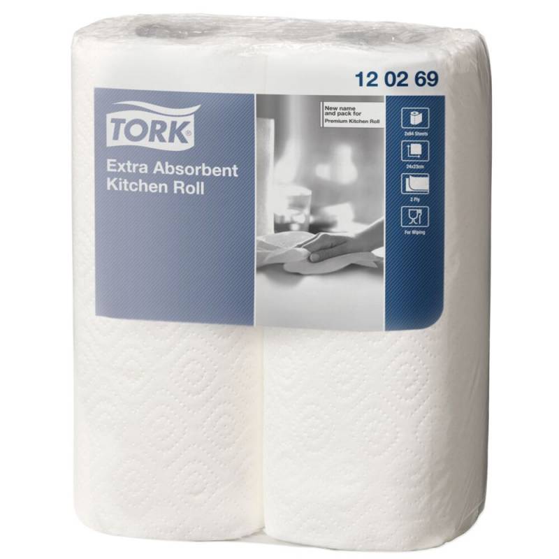 K&oslash;kkenrulle, Tork Ekstra Plus, 2-lags, 15,4m x 23cm, &Oslash;10,7cm, hvid, nyfiber