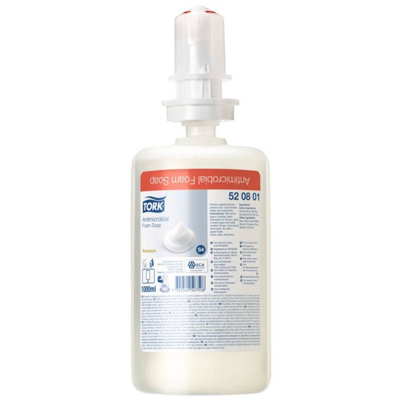 Antimikrobiel skums&aelig;be, Tork S4 Premium, 1000 ml, uden farve og parfume,0,6 ml pr. dosering