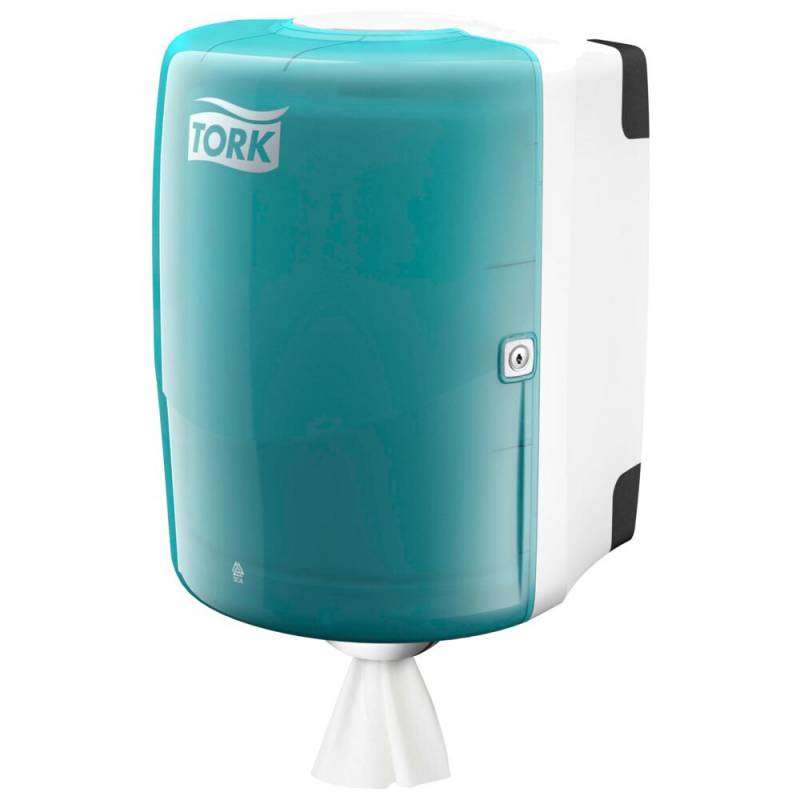 Dispenser, Tork W2, Maxi, 30,2x32,8x44,7cm, turkis, plast, til h&aring;ndkl&aelig;deruller med centertr&aelig;k *Denne vare tages ikke retur*