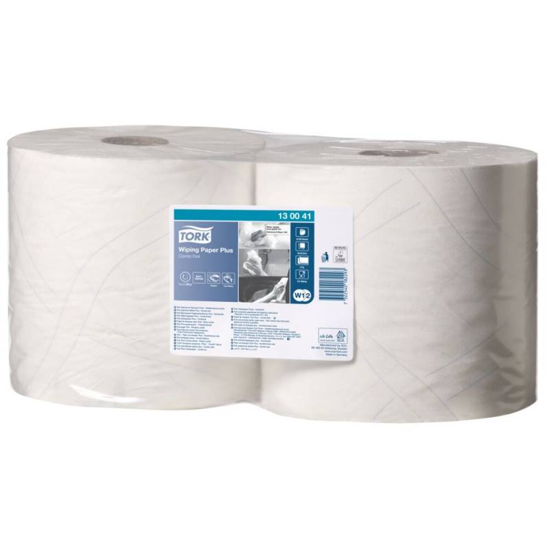 V&aelig;rkstedsrulle, Tork W1/W2, 2-lags, 255m x 23,5cm, &Oslash;26,2cm, hvid, blandingsfibre